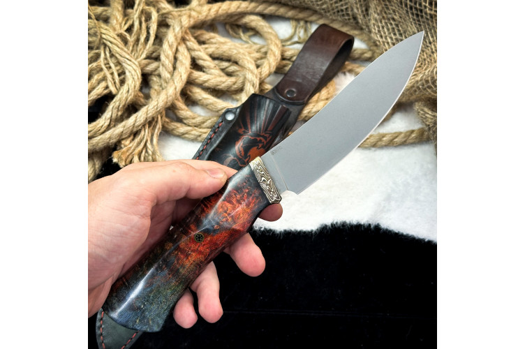 Нож Вежда Люкс (M398, стаб. кап клена, мокуме-гане)