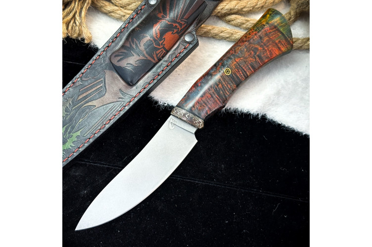 Нож Вежда Люкс (M398, стаб. кап клена, мокуме-гане)